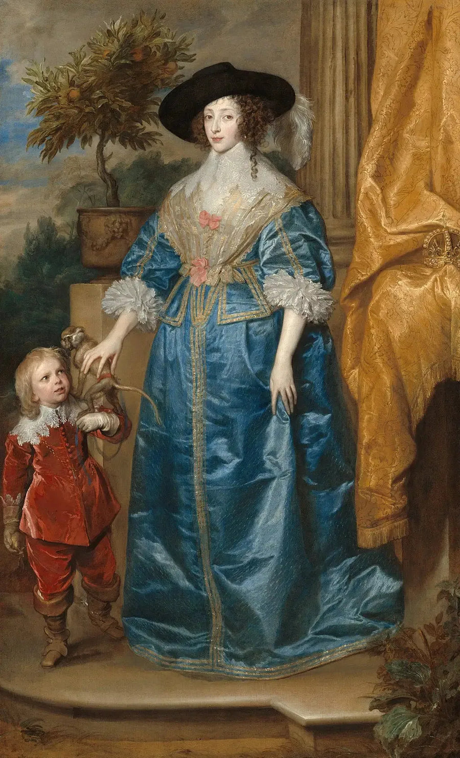 Kuningatar Henriette Marie ja hänen poikansa, Sir Jeffrey Hudson - Antoine van Dyck