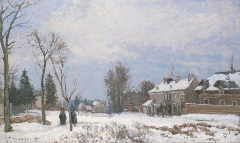 Versaillesin ja Saint-Germainin tie, Louveciennes, lumiefekti - Camille Pissarro