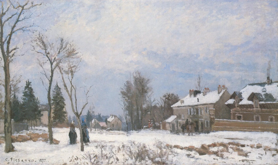 Versaillesin ja Saint-Germainin tie, Louveciennes, lumiefekti - Camille Pissarro