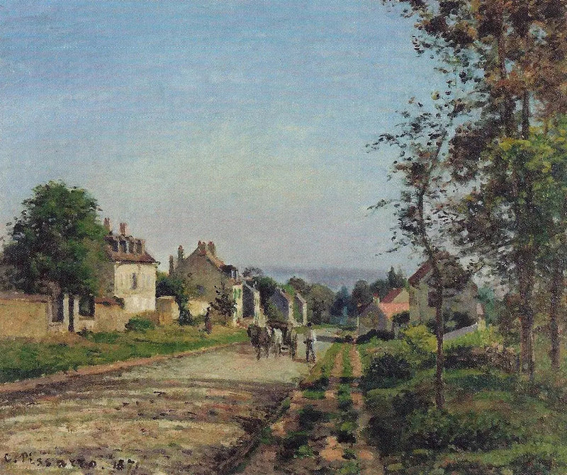 Versaillesin tie, Louveciennes, talviaurinko ja lumi - Camille Pissarro