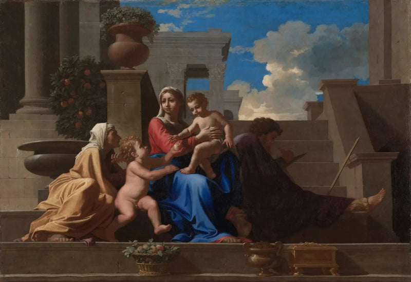 Pyhä perhe ja portaikko - Nicolas Poussin