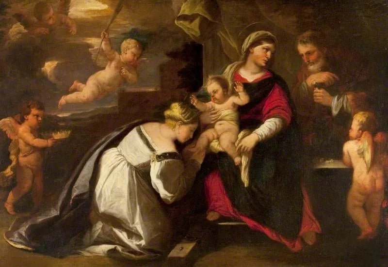 Pyhä perhe ja Pyhä Katariina Aleksandriasta - Luca Giordano