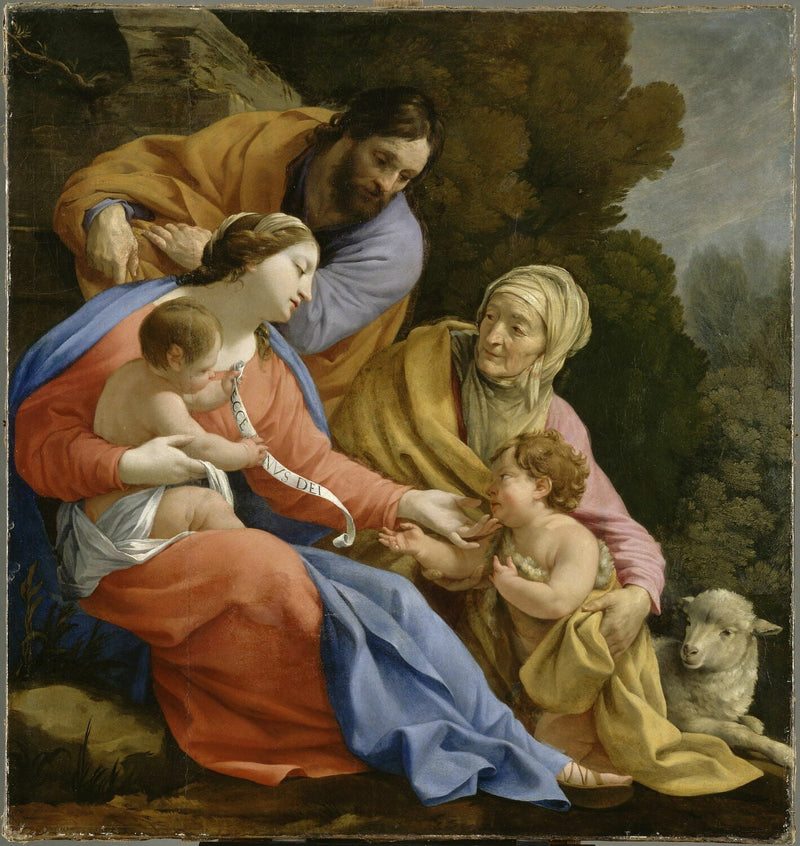 Pyhä perhe, jossa pyhä Elisabeth ja pieni pyhä Johannes - Simon Vouet