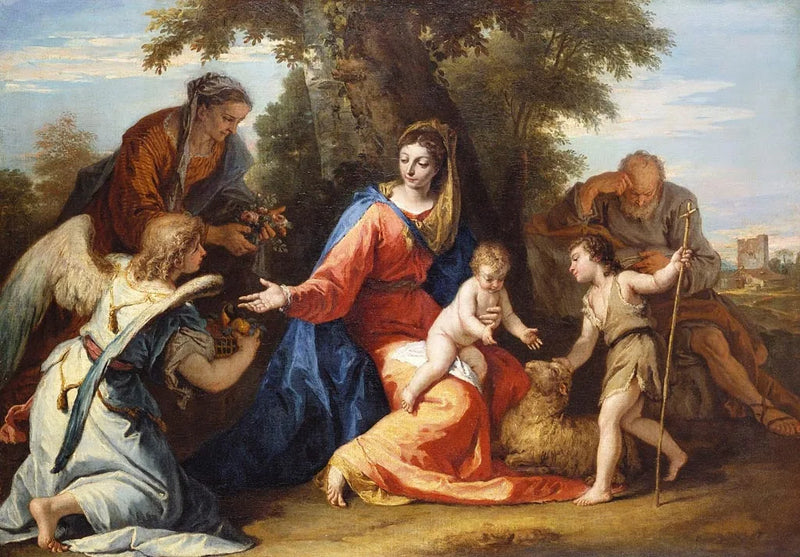 Pyhä perhe ja pyhä Elisabeth, pyhä Johannes Kastaja ja enkeli - Sebastiano Ricci