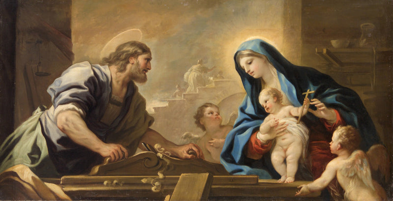 Pyhä perhe ja Joosef kirvesmiehen työpajassa - Luca Giordano