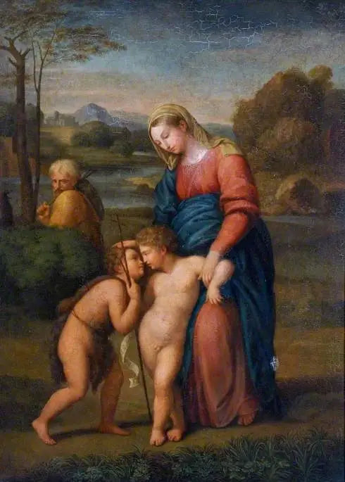 Pyhä perhe yhdessä pyhän Johannes Kastajan kanssa - Raphael Sanzio