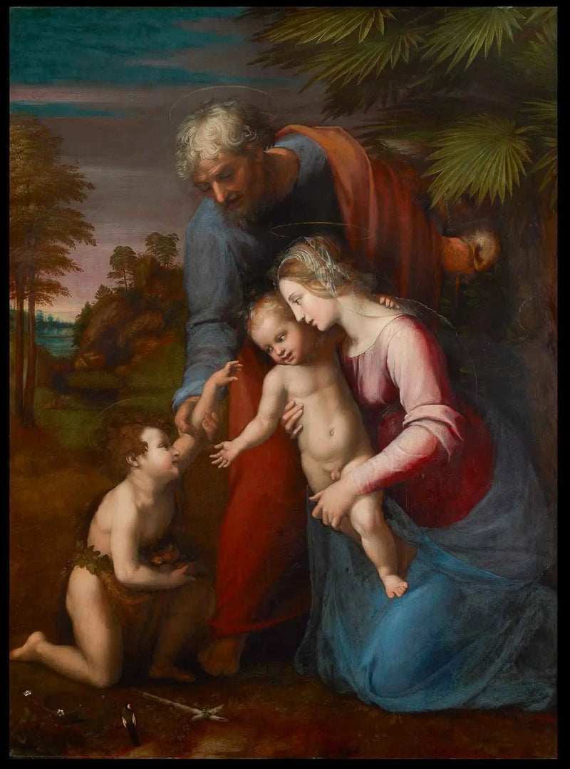 Pyhä perhe yhdessä pyhän Johannes Kastajan kanssa - Raphael Sanzio