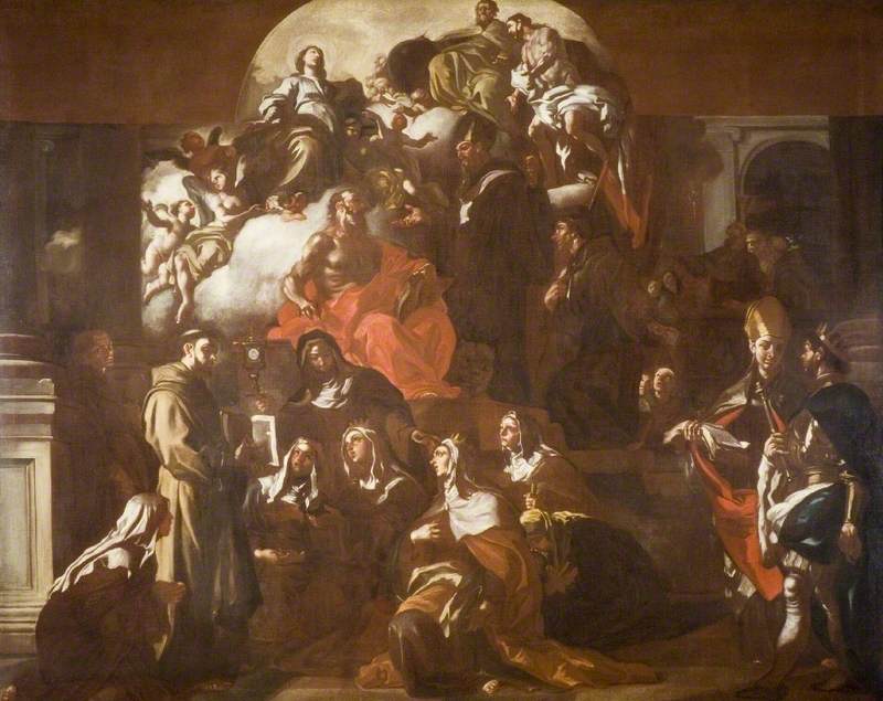 Pyhä Kolminaisuus Marian ja pyhimysten kanssa - Francesco Solimena