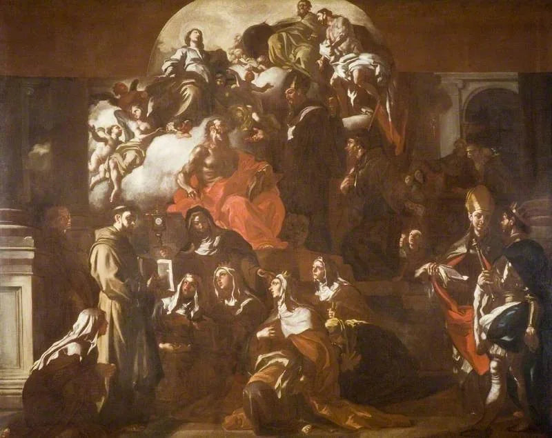 Pyhä Kolminaisuus Marian ja pyhimysten kanssa - Francesco Solimena