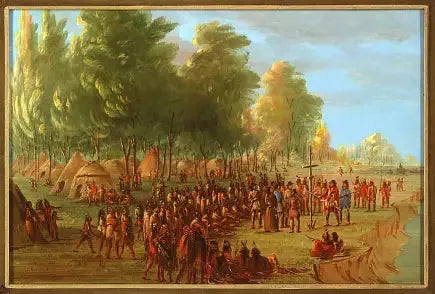 La Salle pystyttämässä ristiä ja ottamassa haltuunsa tontin. 25. maaliskuuta 1682 - George Catlin