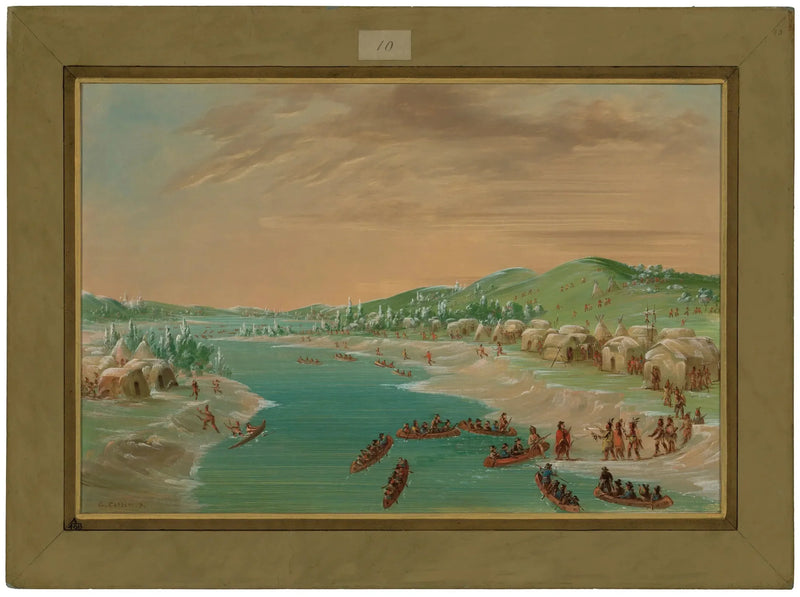 La Salle ja hänen kulkueensa saapuvat Illinoisin kylään. 1. tammikuuta 1680 - George Catlin