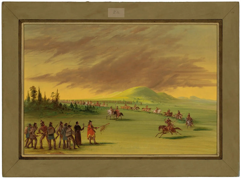 La Salle kohtaa ryhmän intiaani-senis-sotureita Texasin preerialla. 25. huhtikuuta 1686 - George Catlin
