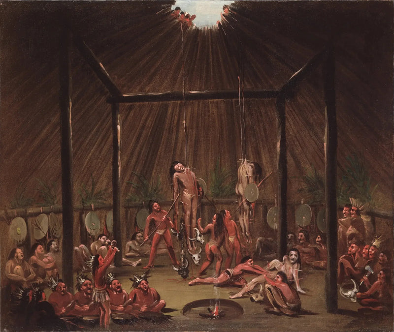 Mandan O-kee-pa - George Catlin leikkauksen kohtaus, seremonia