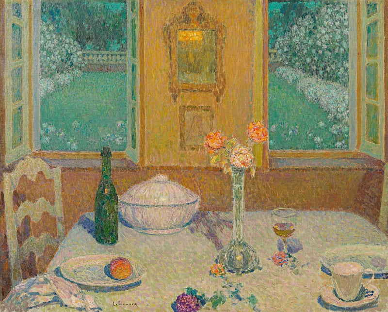 Pöytä kukkivassa puutarhassa auringonlaskun aikaan, Gerberoy - Henri Le Sidaner