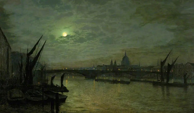 La Tamise a la lumière de la lune avec le pont de Southwark, Londres - John Atkinson Grimshaw