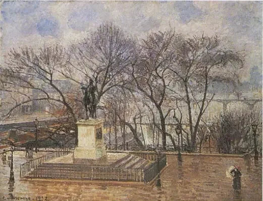 Pont-Neufin korotettu terassi, Henri IV:n aukio: aamukasteen alla - Camille Pissarro