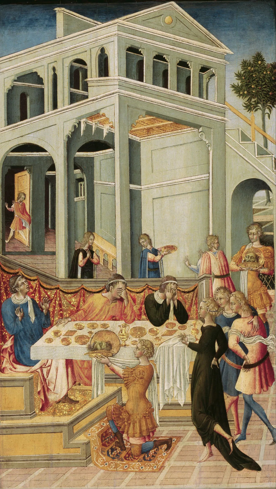 Pyhän Johanneksen Kasteenpään esittely Héroden edessä - Giovanni di Paolo