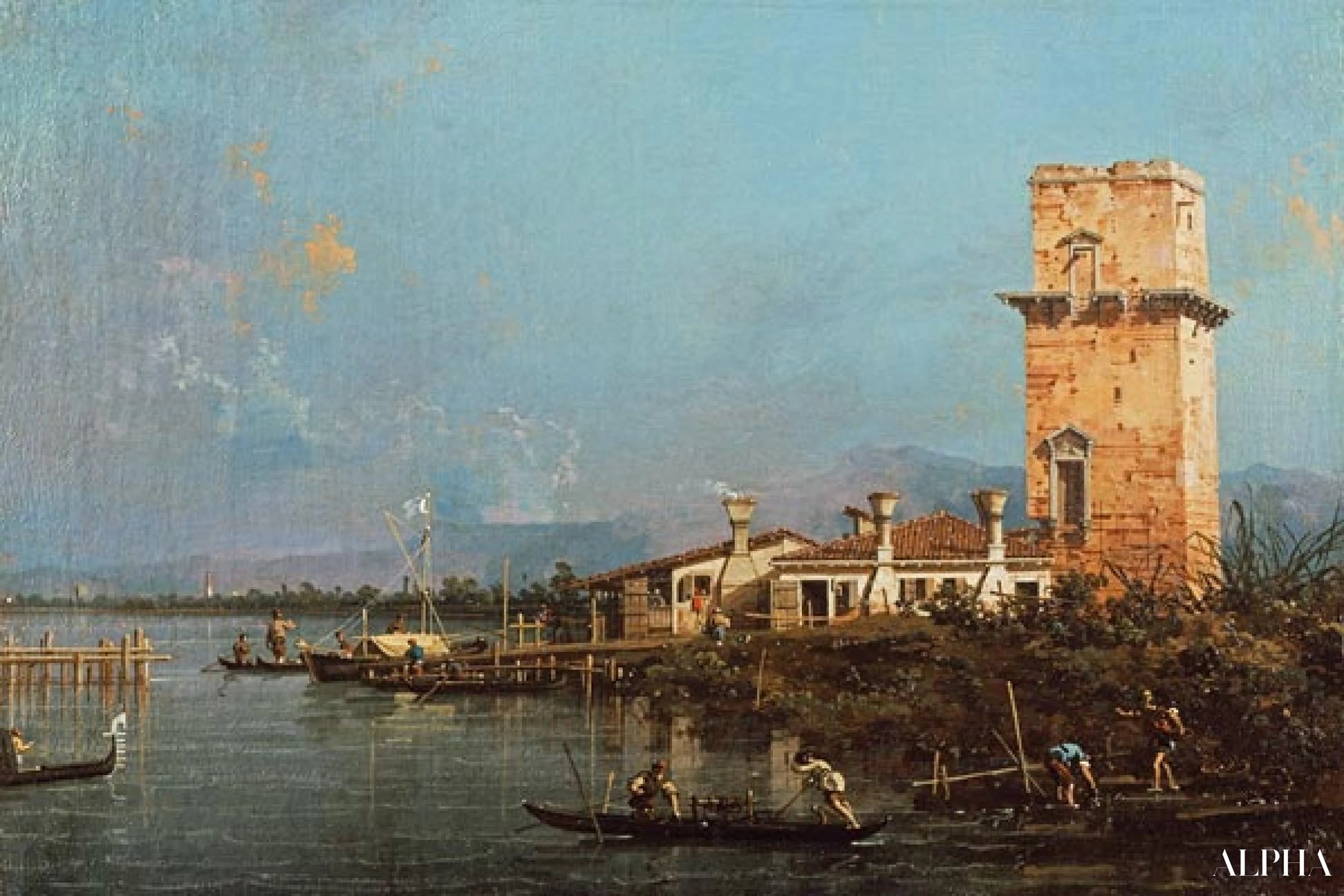 Malgheran torni (öljy kankaalla) - Giovanni Antonio Canal - Korkealaatuiset taulujen ja maalauksien reproduktiot
