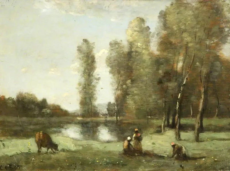 Lehmän lypsypaikalla - Jean-Baptiste Camille Corot