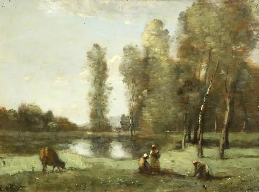 Lehmän lypsypaikalla - Jean-Baptiste Camille Corot