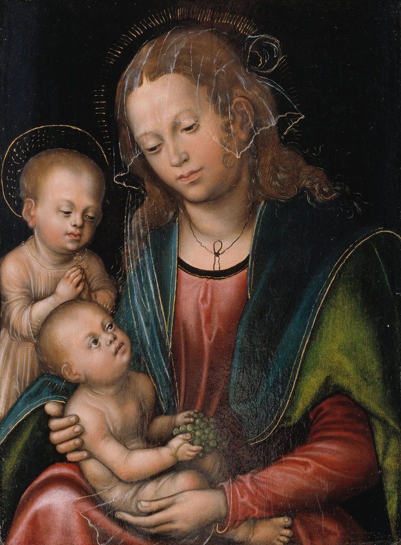 Neitsyt Maria ja Jeesus-lapsi, jota ihastuttaa pieni pyhimys Johannes - Lucas Cranach vanhempi