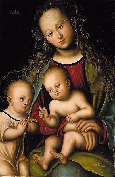 Neitsyt ja lapsi, jota pyhimys Johannes Kastaja nuorena palvoo - Lucas Cranach vanhempi