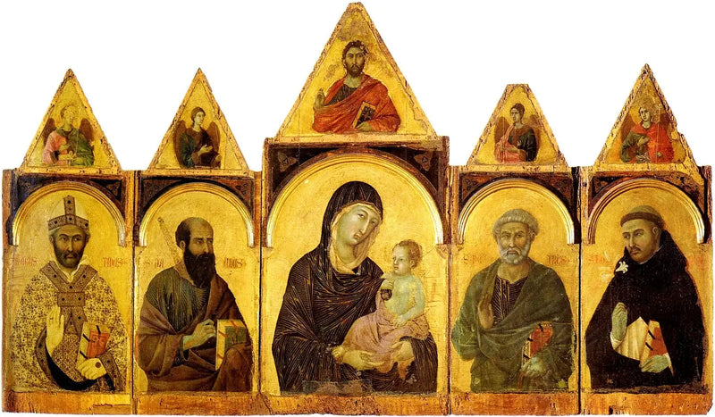 Neitsyt ja lapsi pyhimyksillä - Duccio di Buoninsegna