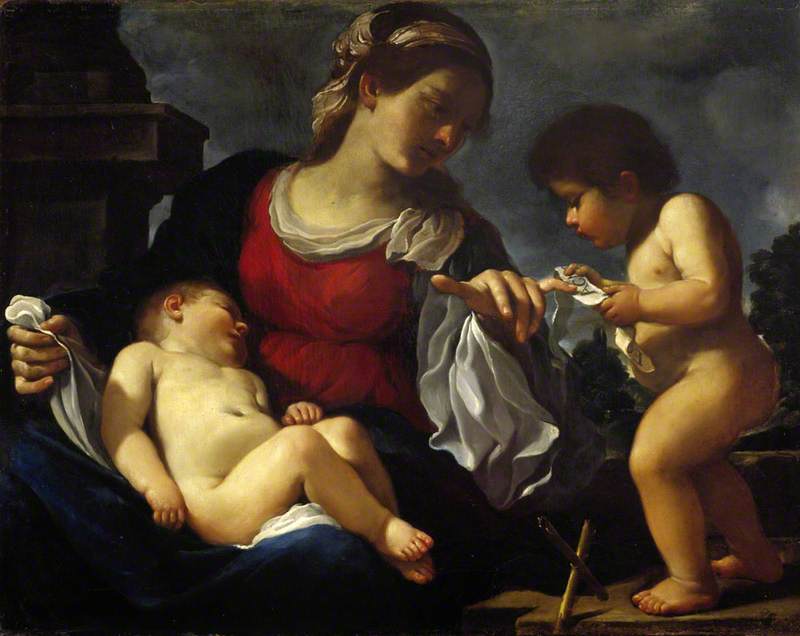 Neitsyt ja lapsi Jeesuksen kanssa ja nuori pyhä Johannes Kastaja - Guercino