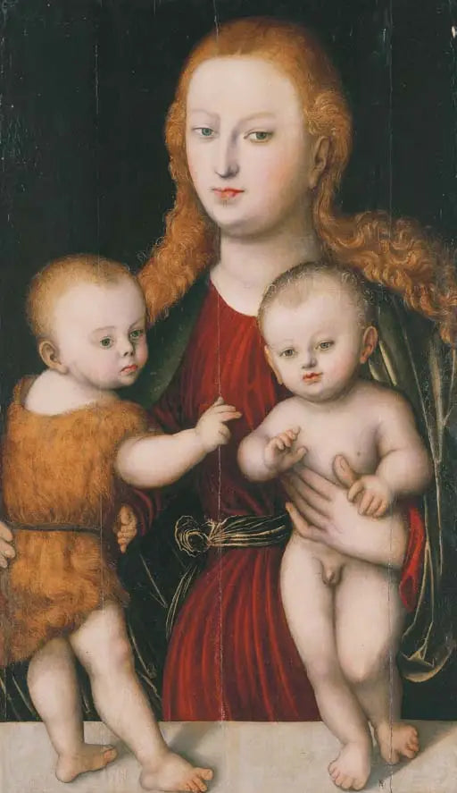 Neitsyt ja lapsi Jeesus-lapsen kanssa, nuori pyhä Johannes Kastaja - Lucas Cranach vanhempi