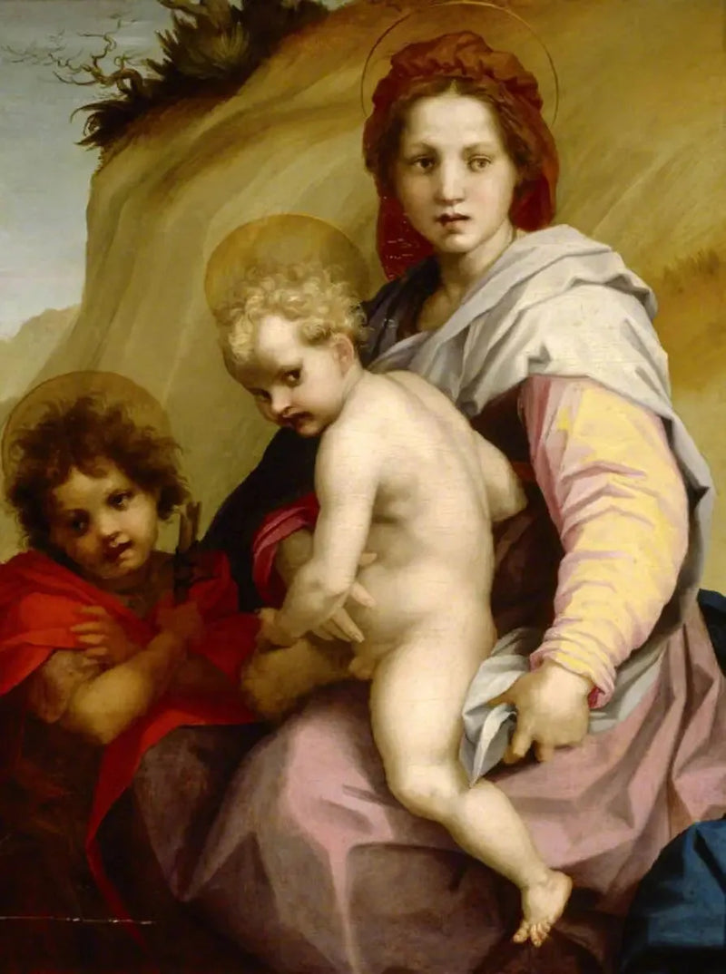 Neitsyt ja lapsi pienen Jeanin kanssa („Ranskalaisten perunoiden” Madona) - Andrea del Sarto