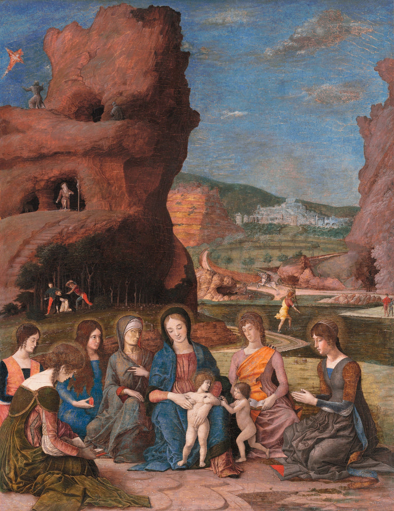 Neitsyt ja lapsi Pyhän Johannes Kastajan kanssa ja kuusi pyhimystä - Andrea Mantegna