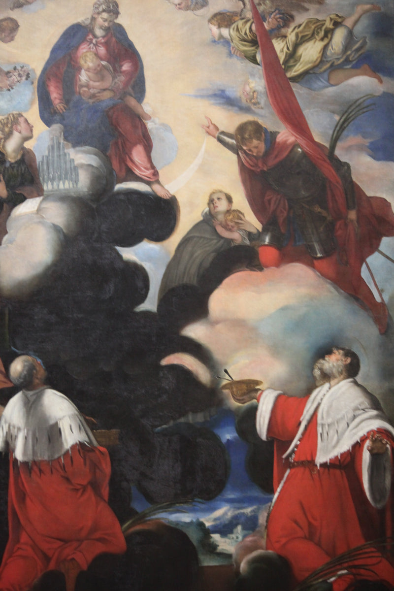 Neitsyt ja lapsi pyhien Cecilian, Marian, Teodorin, Komeen ja Damianuksen kanssa - Jacopo Tintoretto