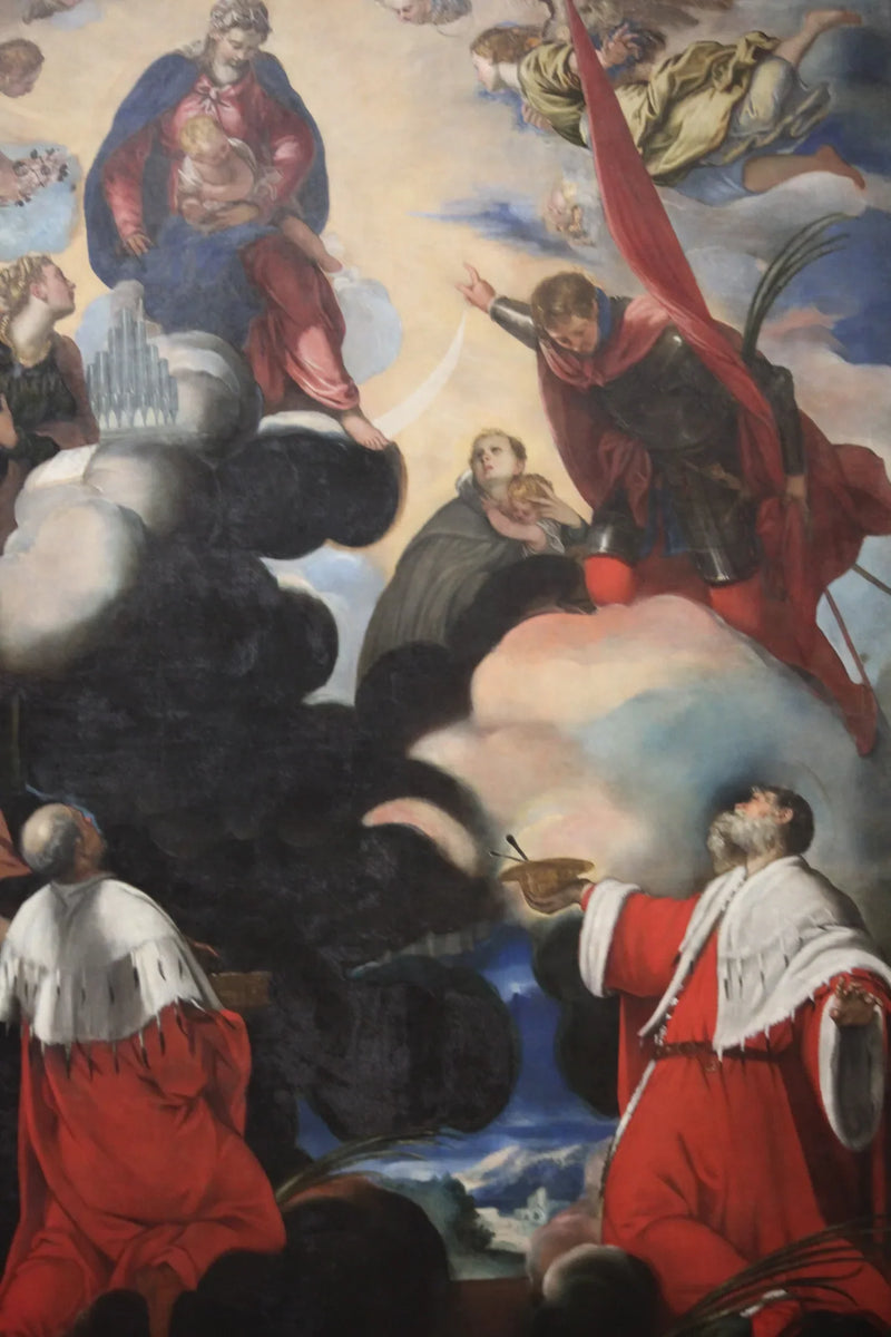 Neitsyt ja lapsi pyhien Cecilian, Marian, Teodorin, Komeen ja Damianuksen kanssa - Jacopo Tintoretto