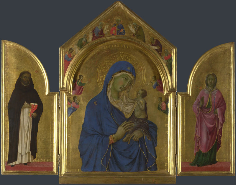 Neitsyt ja lapsi pyhimysten Dominiken ja Auréan kanssa - Duccio di Buoninsegna