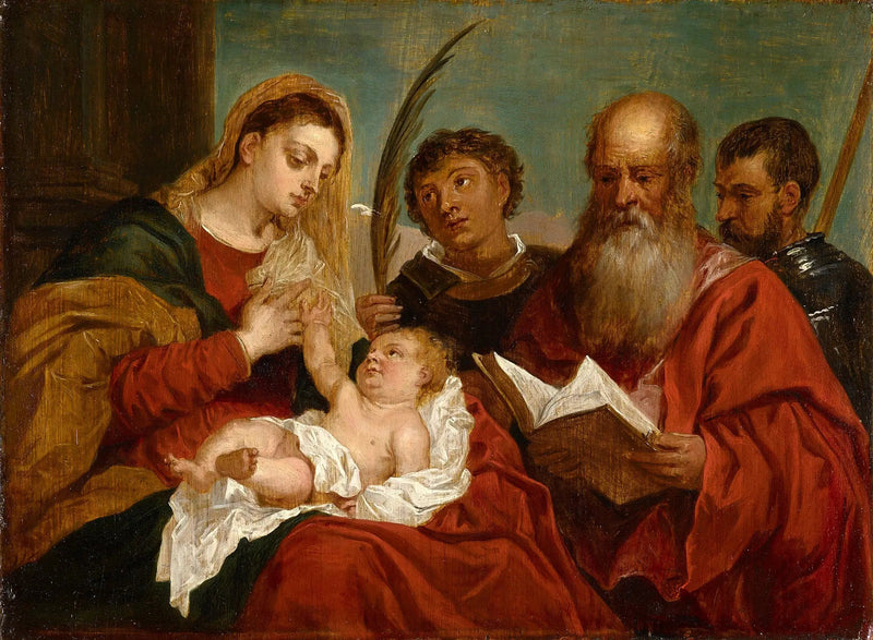 Neitsyt ja lapsi pyhien Stefanoksen, Hieronymuksen ja Mauricen kanssa - David Teniers nuorempi
