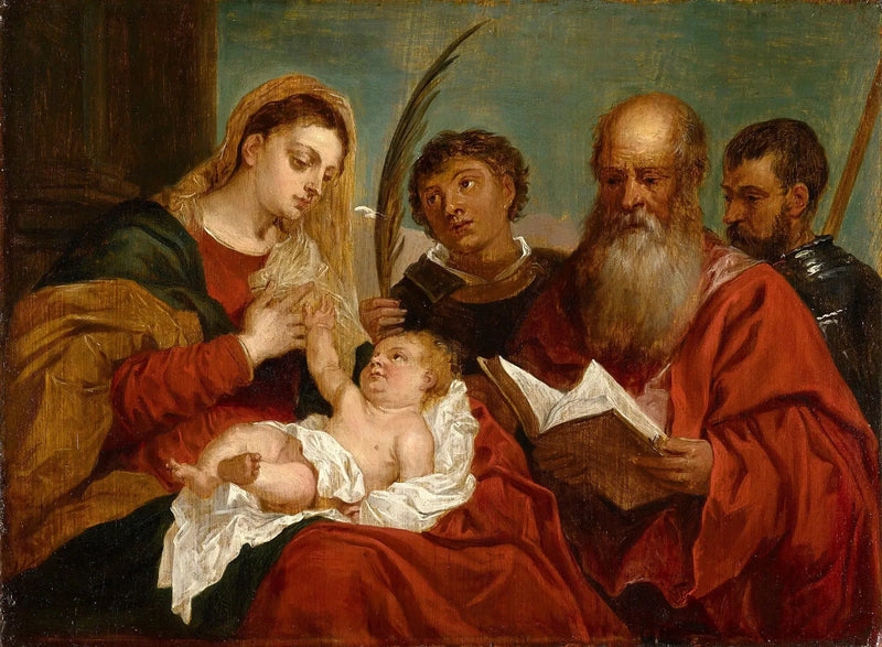 Neitsyt ja lapsi pyhien Stefanoksen, Hieronymuksen ja Mauricen kanssa - David Teniers nuorempi