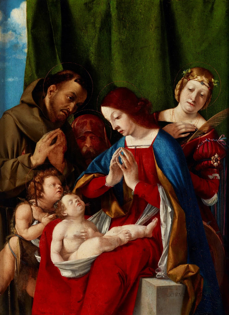 Neitsyt ja lapsi pyhimysten Jean-Baptiste, Fransiska Assisilainen, Joosef (?) ja Katariina Aleksandriasta kanssa - Lorenzo Lotto