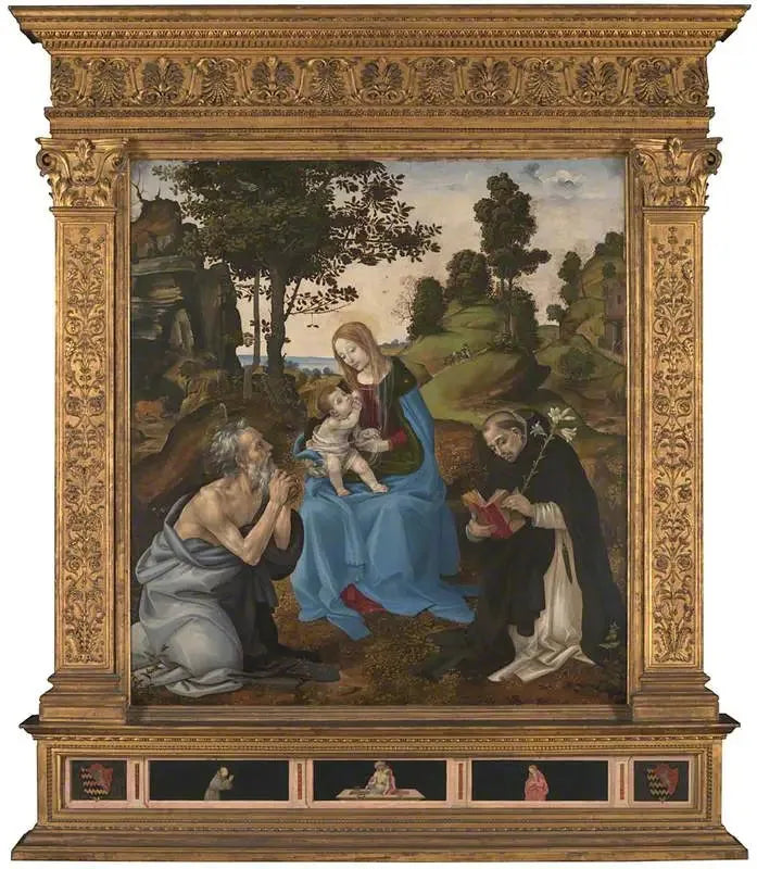 Neitsyt ja lapsi pyhimyksillä Jeremiaksi ja Dominikukseksi - Filippino Lippi