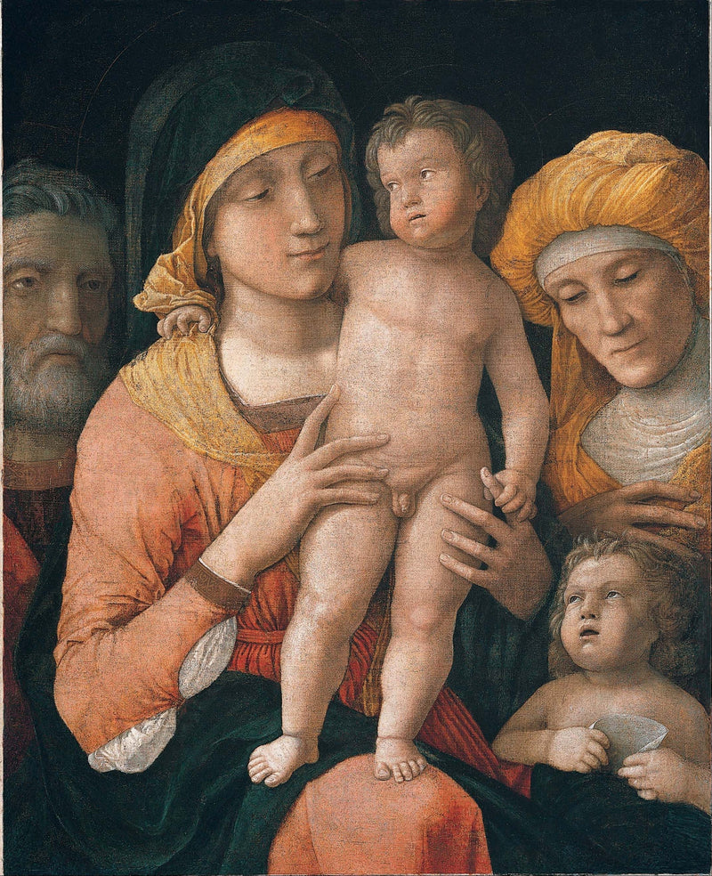Neitsyt ja lapsi pyhien Joosefin, Elisabetin ja Johannes Kastajan kanssa - Andrea Mantegna