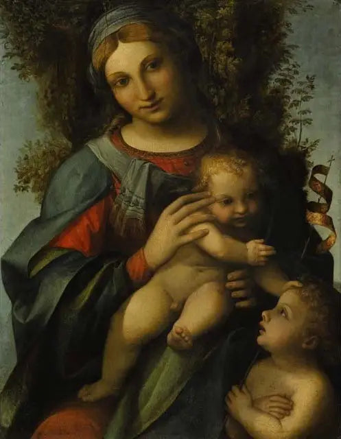 Neitsyt ja lapsi Jeesuksen kanssa pyhän Johannes Kastajan kanssa - Antonio da Correggio