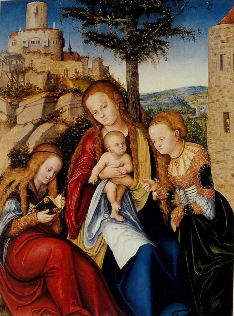 Neitsyt Jeesus-lapsen kanssa, pyhä Barbra ja pyhä Katariina Aleksandriasta - Lucas Cranach vanhempi