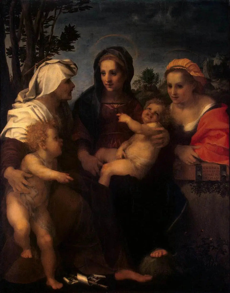 Neitsyt ja lapsi, pyhä Katariina, pyhä Elisabet ja pyhä Johannes Kastaja - Andrea del Sarto