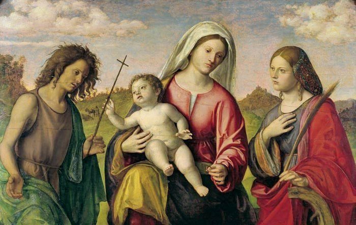 Neitsyt ja lapsi pyhimys Katariina ja pyhimys Johannes Kastaja - Cima da Conegliano
