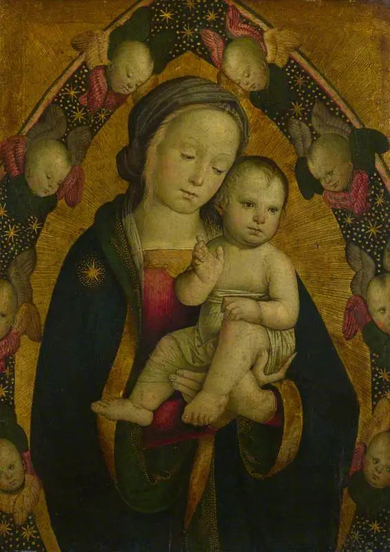 Neitsyt ja lapsi mandorlan sisällä enkeleiden kanssa - Pietro Perugino
