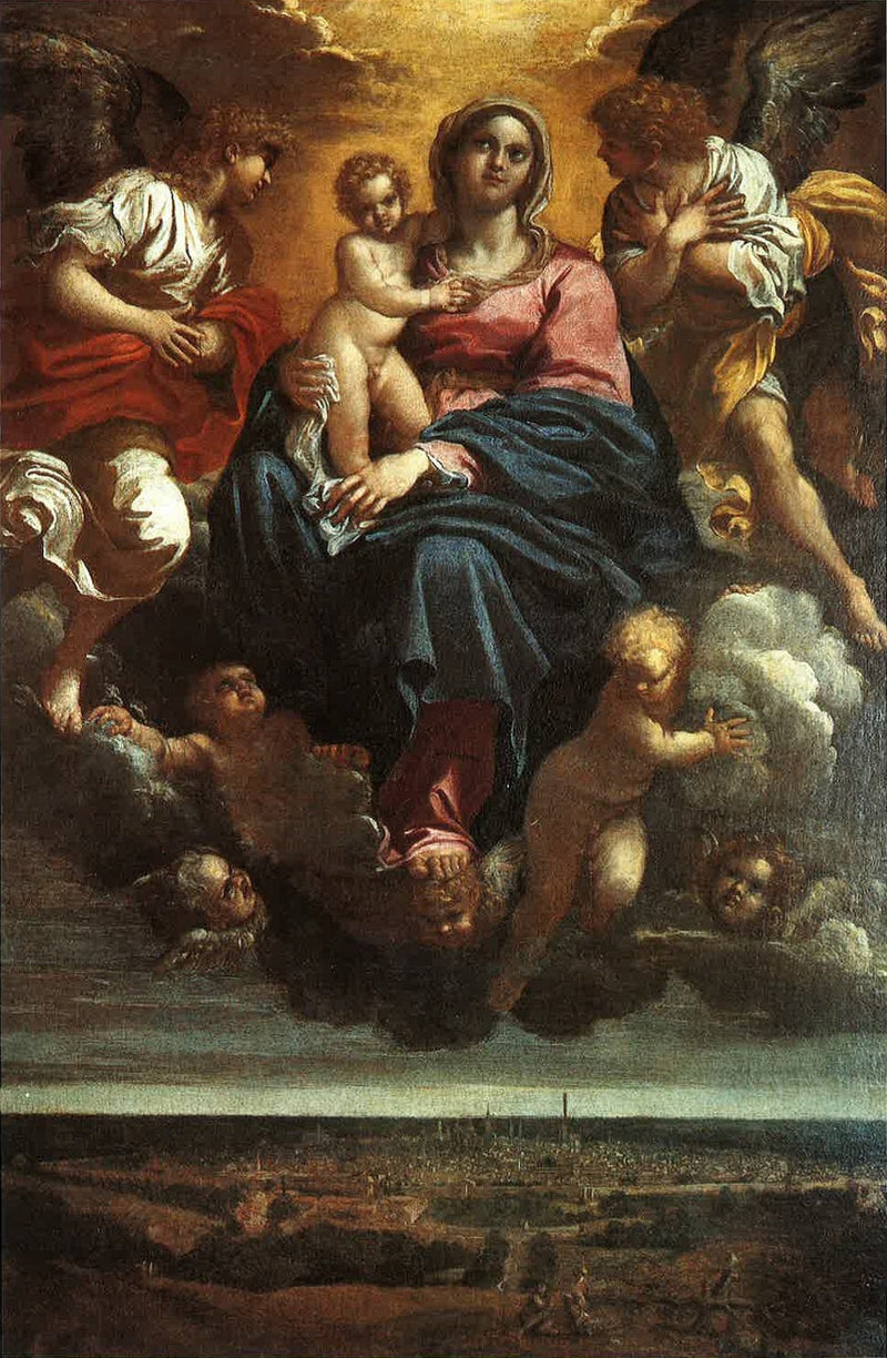 Neitsyt ja lapsi kirkkaudessa Bolonian kaupungissa - Annibale Carracci