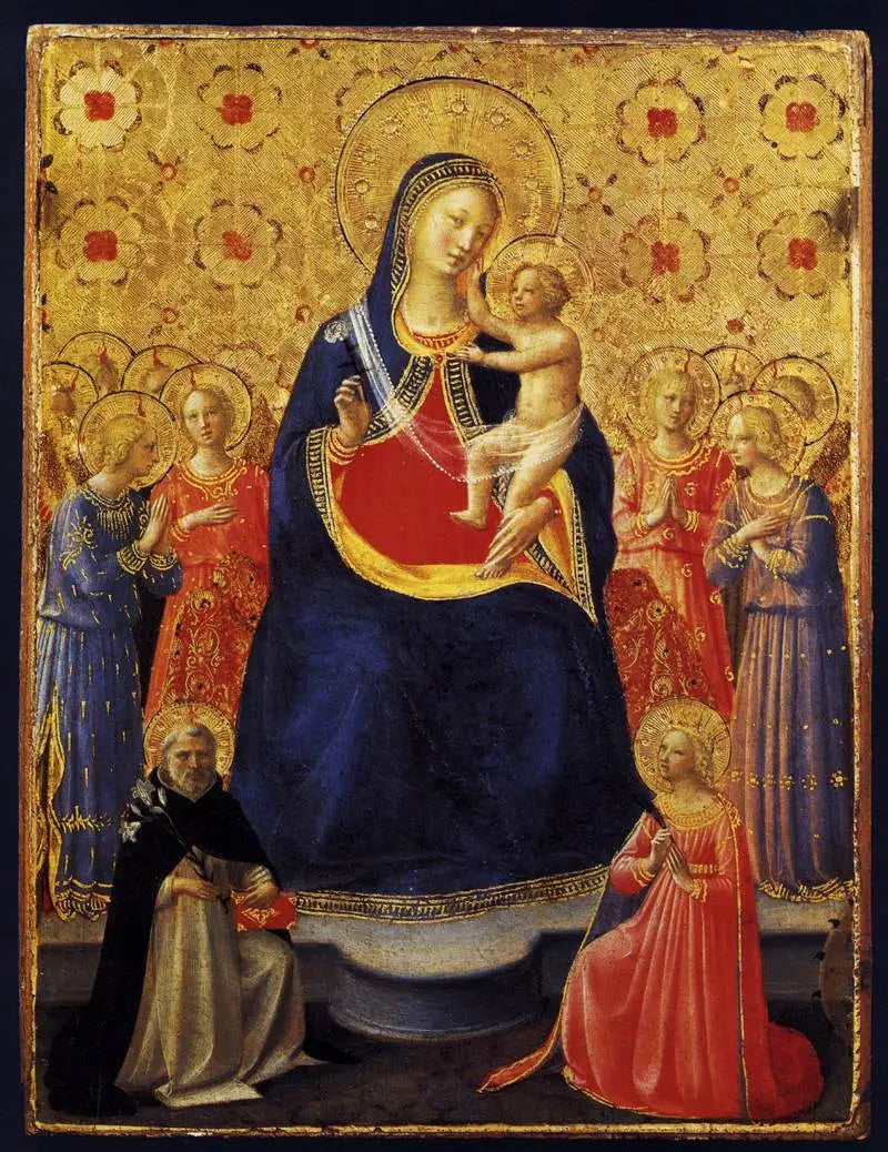 Neitsyt ja lapsi valtaistuimella, ympärillään yhdeksän enkelia ja pyhät Dominic ja Katariina Aleksandriasta - Fra Angelico