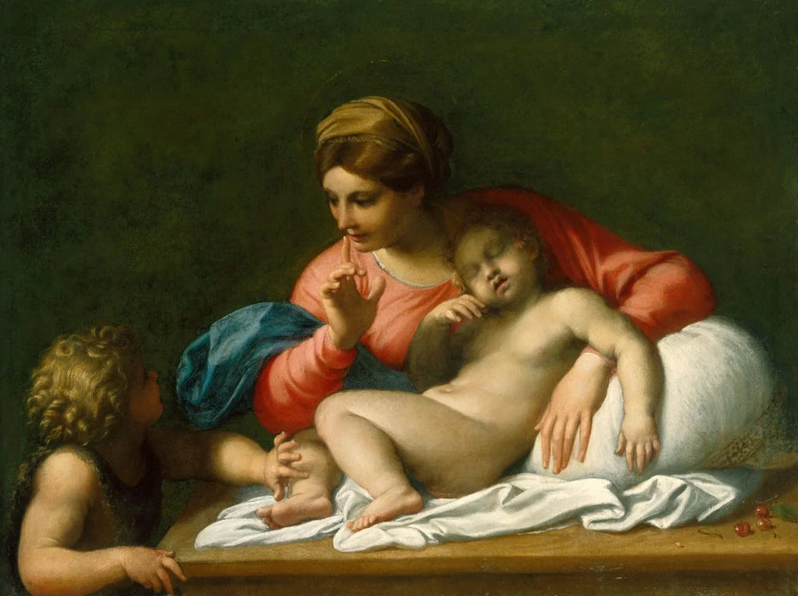 Nunnu ja Vauva Nukkuva Jeesus ja Pieni Pyhä Johannes Kastaja („Il Silenzio“) - Annibale Carracci