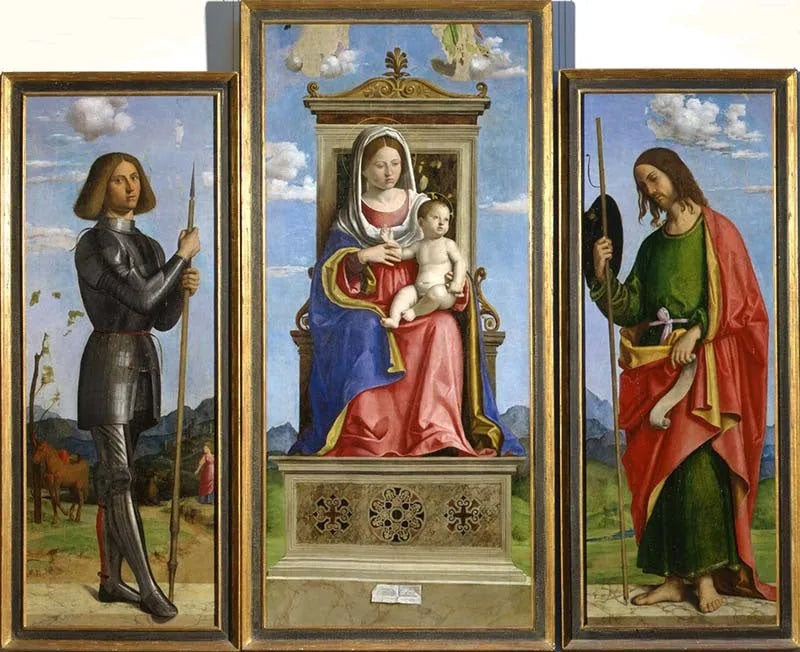 Neitsyt ja lapsi, pyhien Yrjön ja Jaakobin välissä - Cima da Conegliano