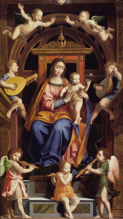 Neitsyt ja lapsi istuessaan enkeleiden kanssa - Bernardino Luini