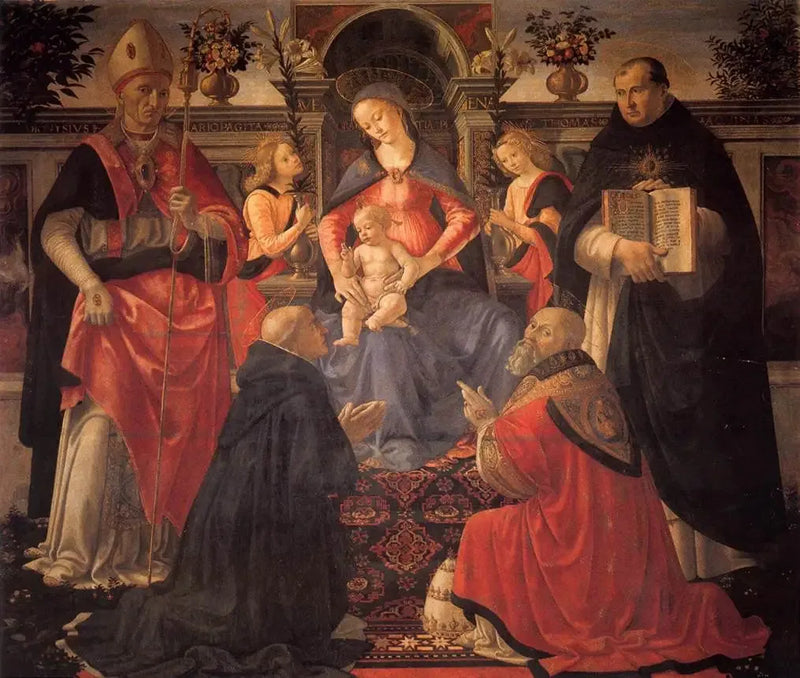 Neitsyt ja lapsi istumassa enkeleiden ja pyhimysten keskellä - Domenico Ghirlandaio